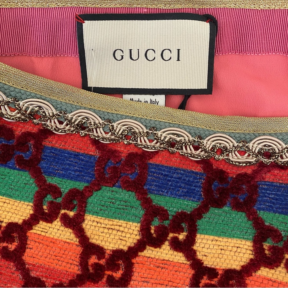 Gucci MultiColor Rainbow Velvet GG Logo Pencil Skirt SS18 Runway Size IT38 US2/4 - Picture 10 of 14